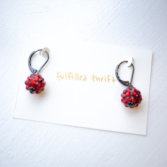 Vintage Red Bedazzled Minimalist Dangle Earrings - Picture 1 of 5